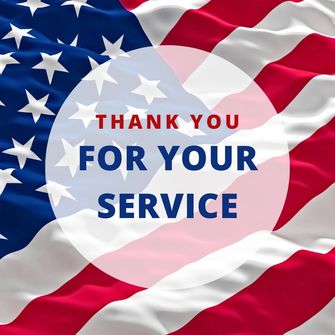 THANK YOU for your service on a waving american flag