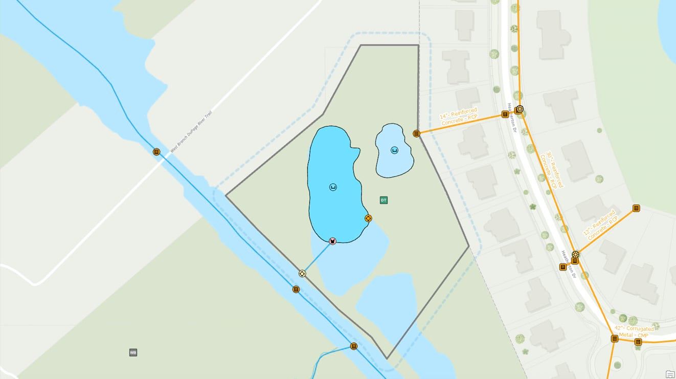 Generic GIS map of land and water