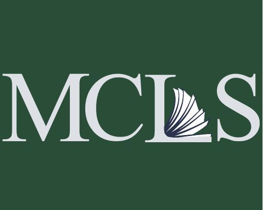 Logo for the Mercer County Library System with a book flipping pages nestled in the L