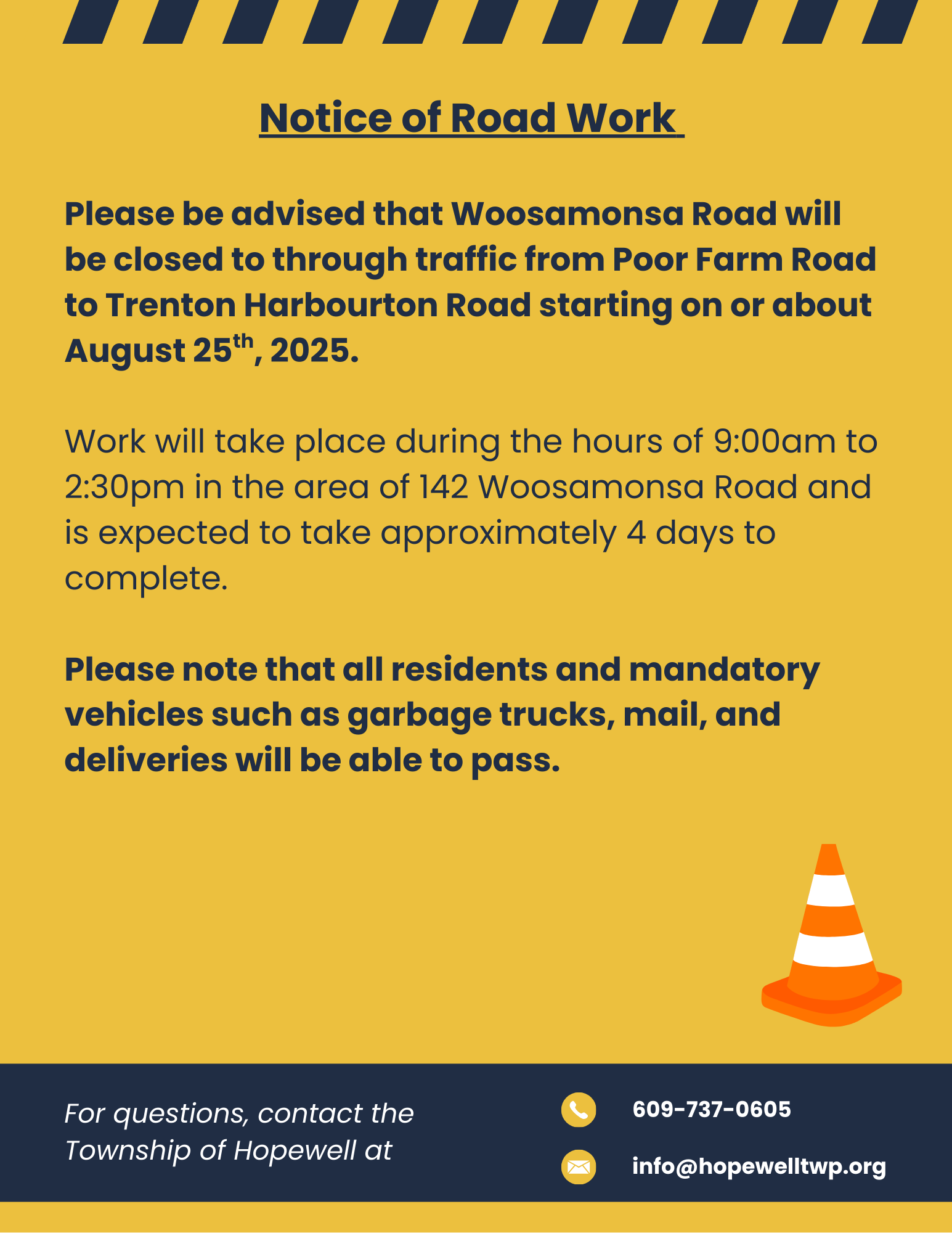 Woosamonsa Road Work 8-25 through 8-29