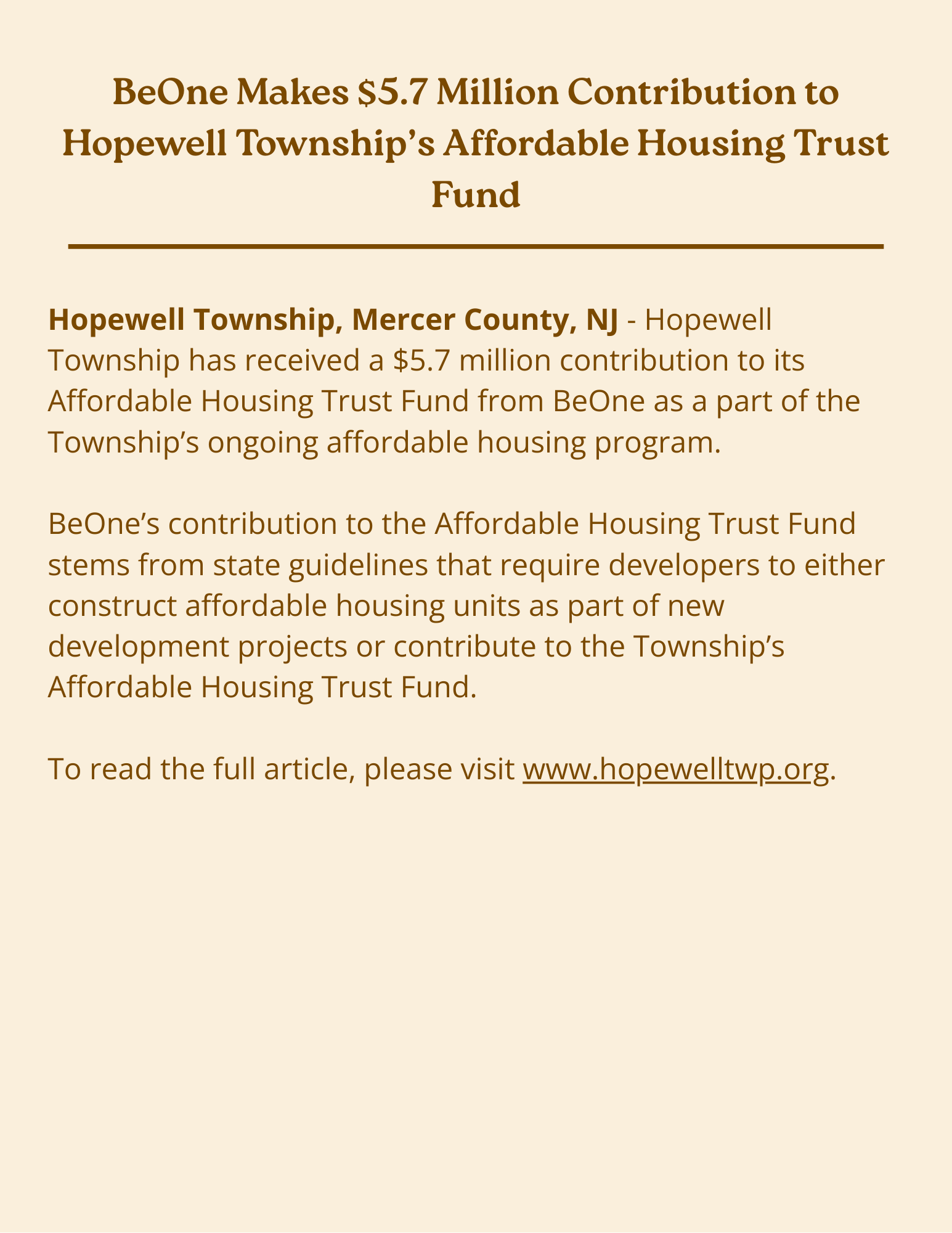 BeOne 5.7 Million Contribution to AH Trust Fund