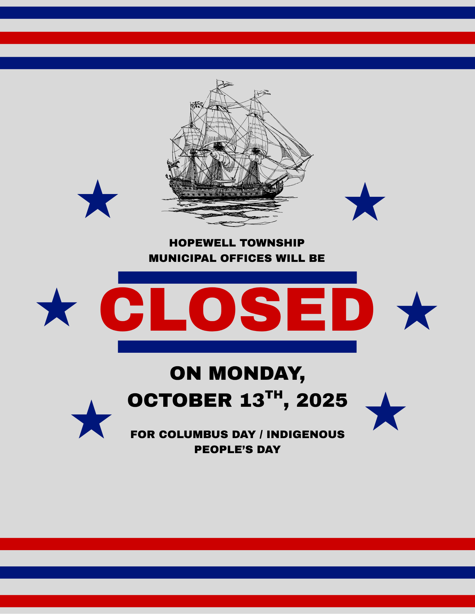 Hopewell Township Municipal Offices Closed for Columbus Day