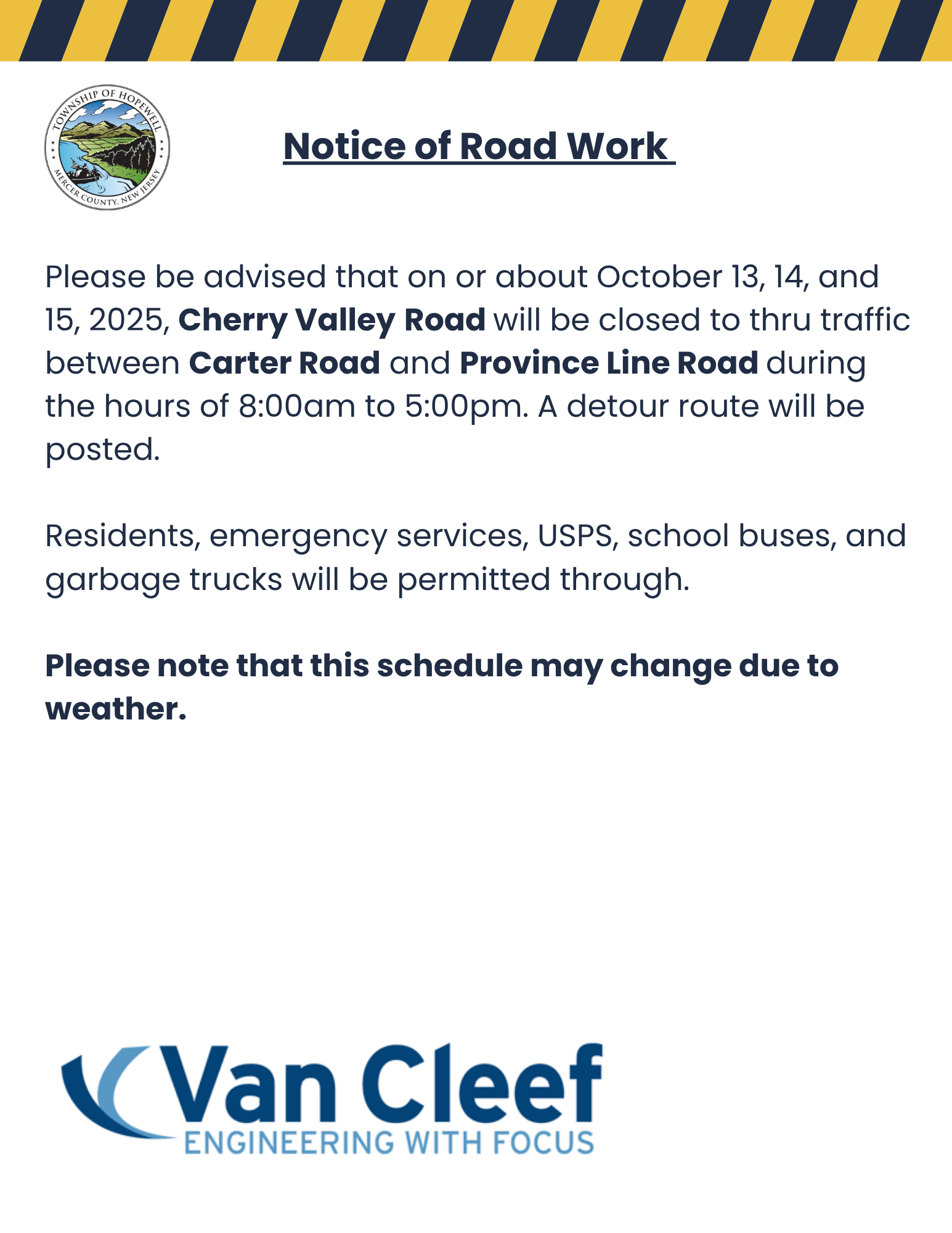 Notice of Road Work 1013 -15