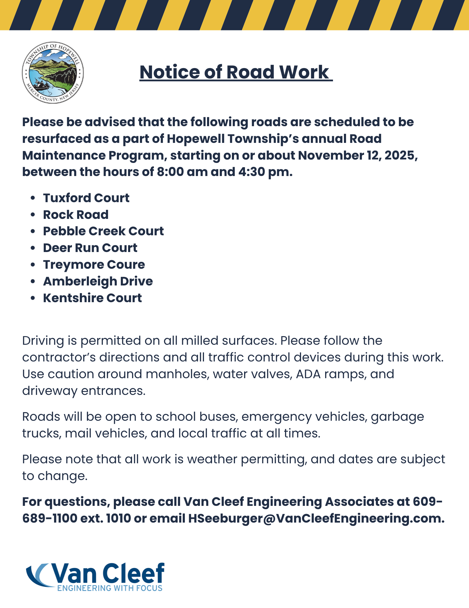Notice of Road Work - November 12