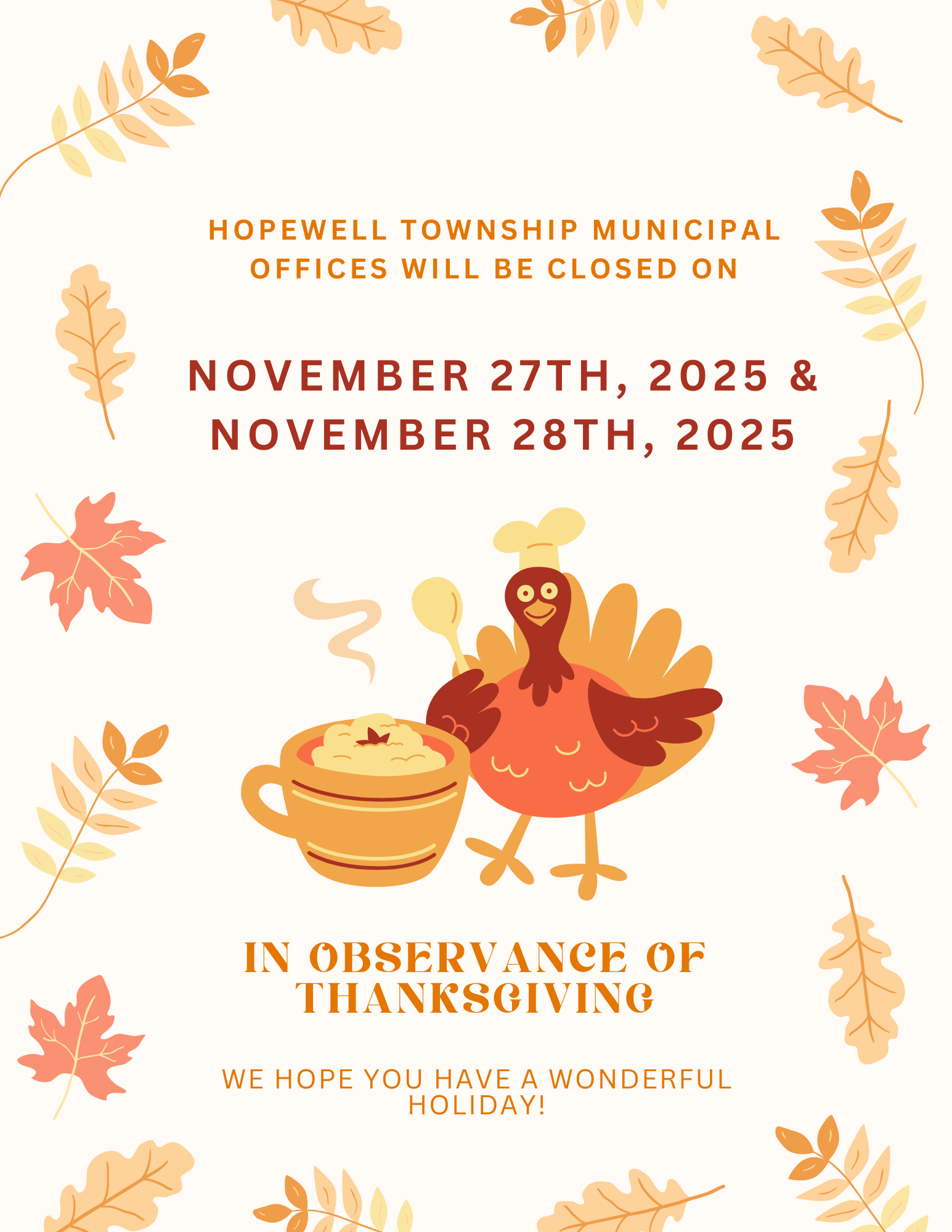 Hopewell Township Offices Closed for Thanksgiving