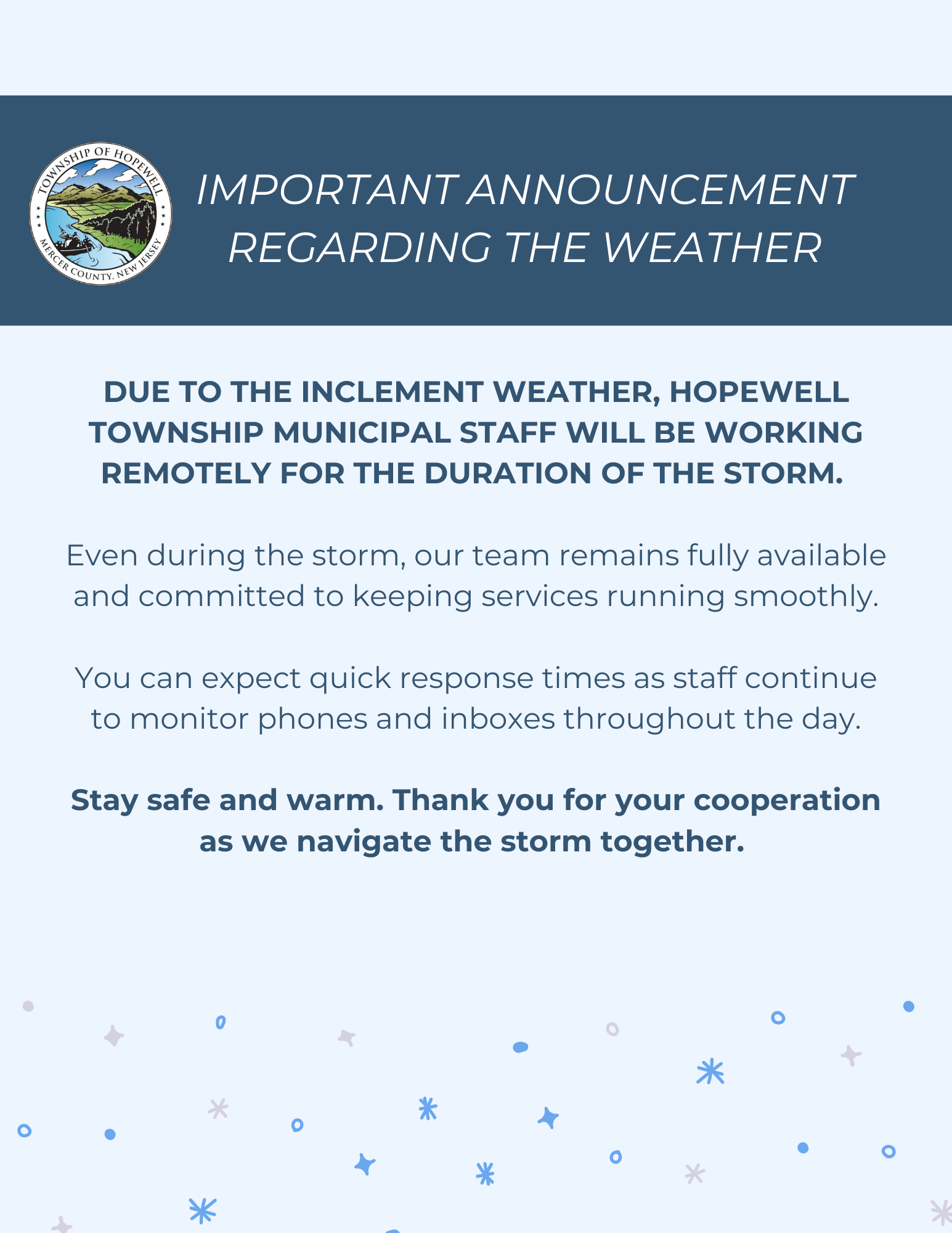 Municipal Offices Working Remotely Due to Snowstorm