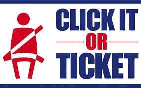 Click it or ticket image of person with strapped seat belt