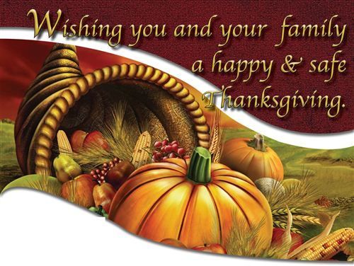Thanksgiving cornucopia with safe Thanksgiving message