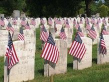 Memorial Day cemetery with flags