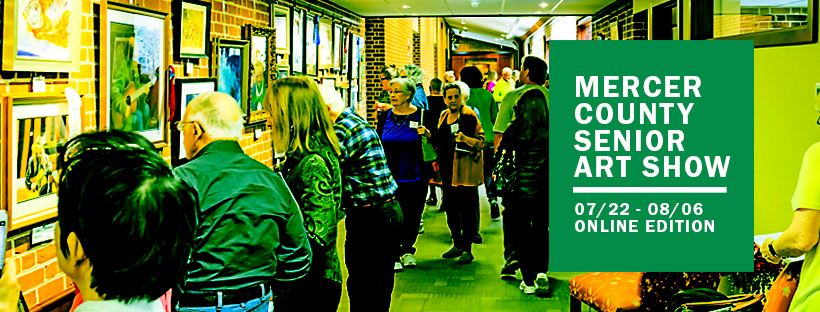 Mercer County Senior Art Show image of people perusing wall art and dates July 22 though August 6