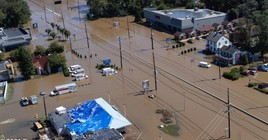 flooded street from a sky vantage point