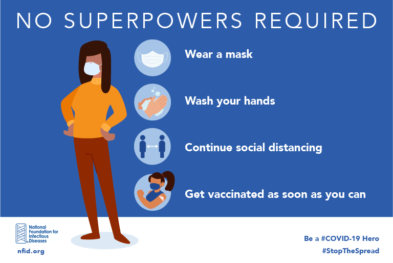 Woman with a mask, with COVID instructions