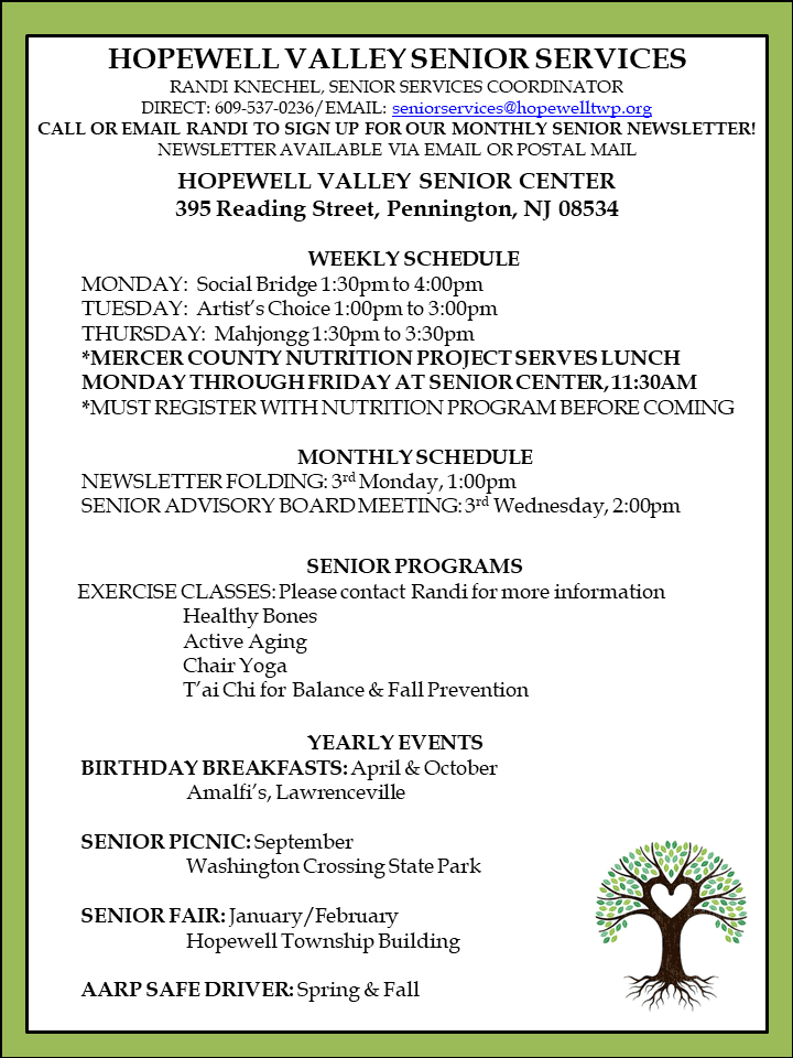 senior services schedule