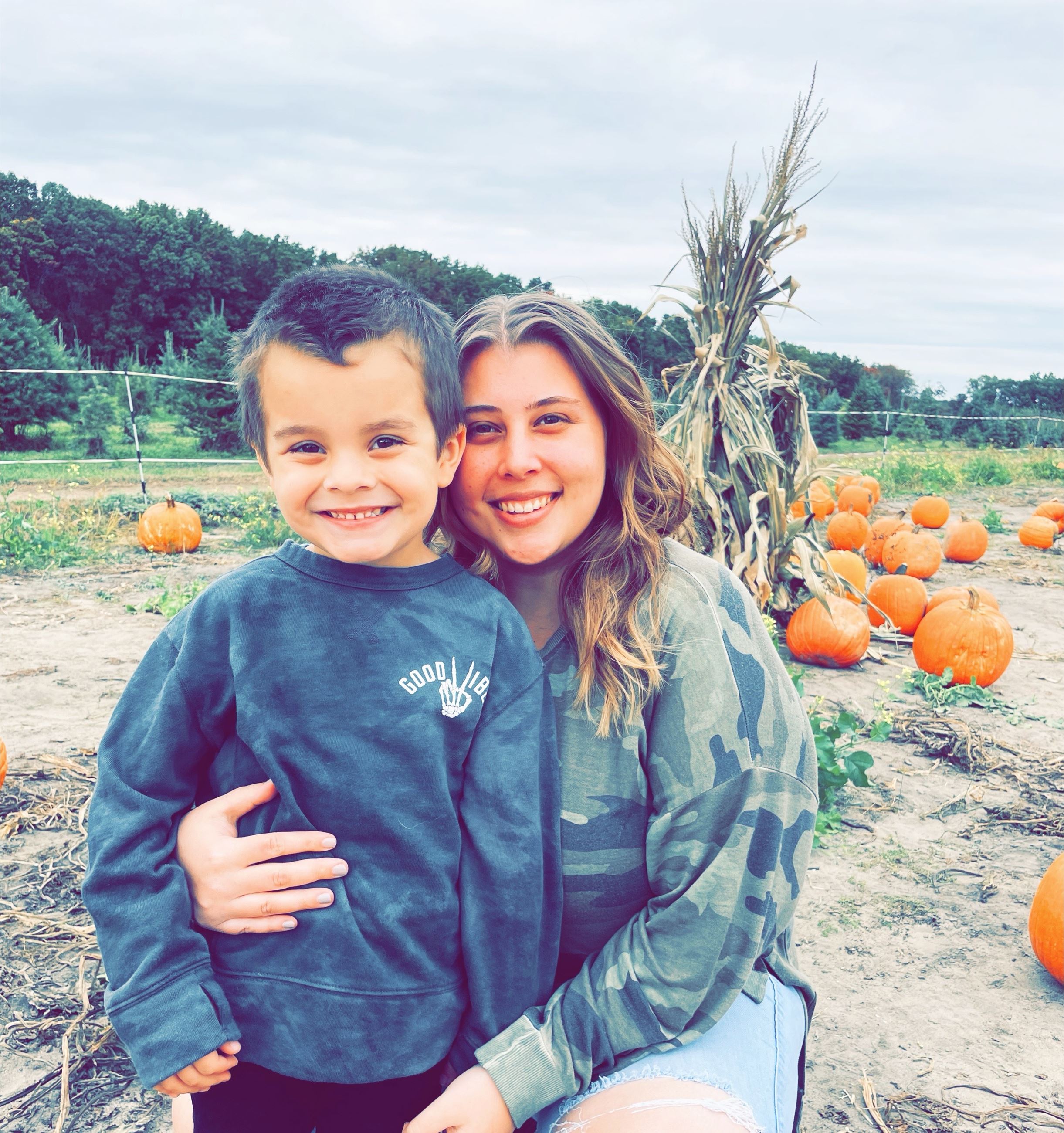 Gina Sorbino and her nephew Logan at a farm