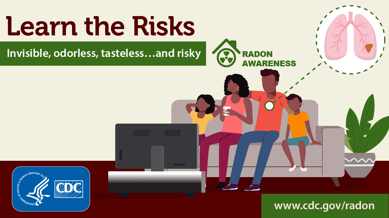 radon awareness-picture of a faceless african american family sitting on a couch