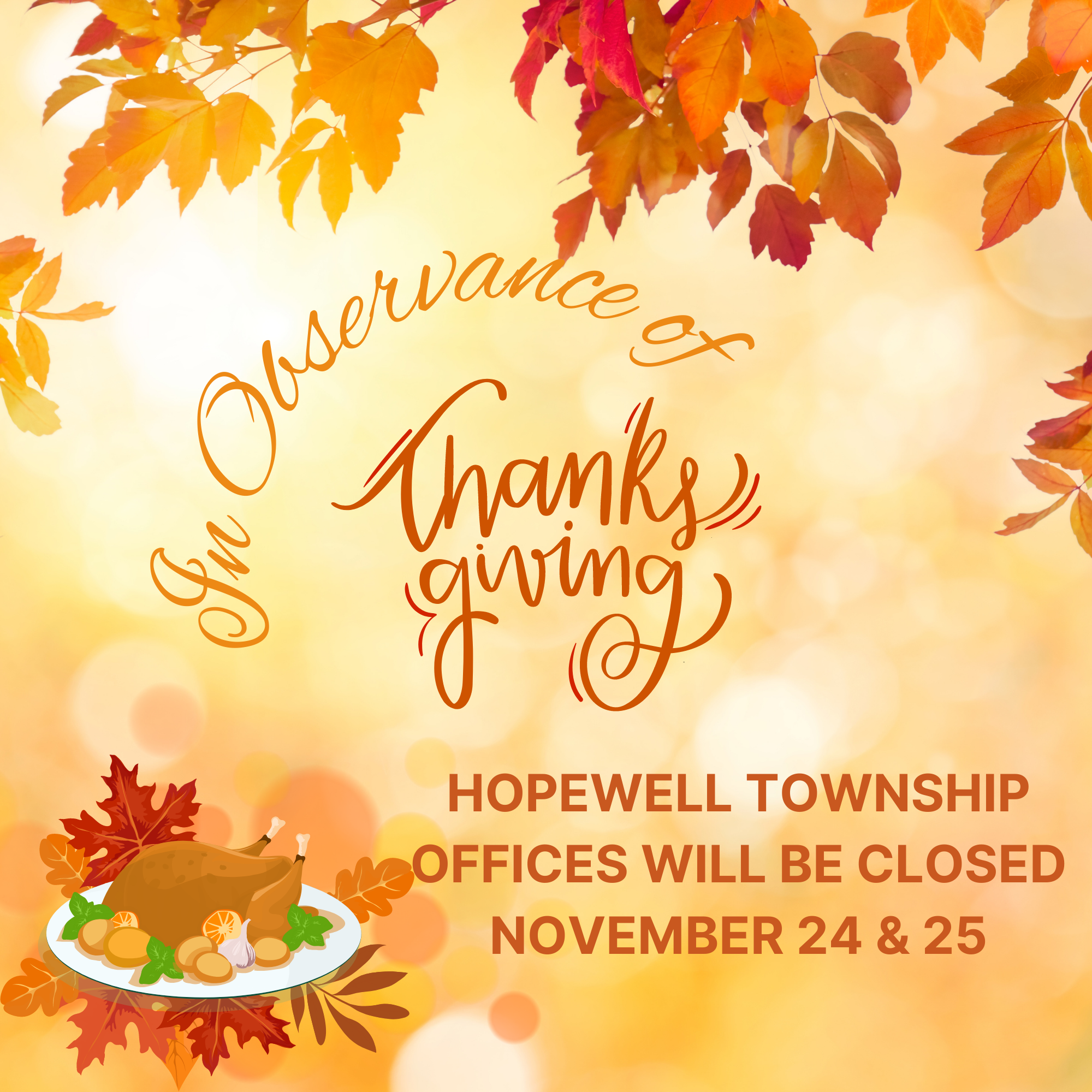 Thanksgiving closed with fall leaves and a cooked turkey on a tray