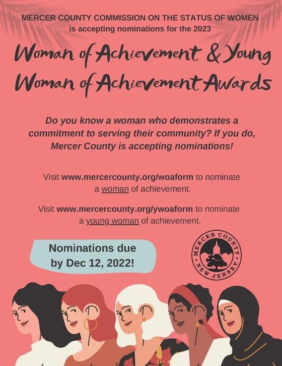 women of acheivement awards nominee request from mercer county with a cartoon image of women