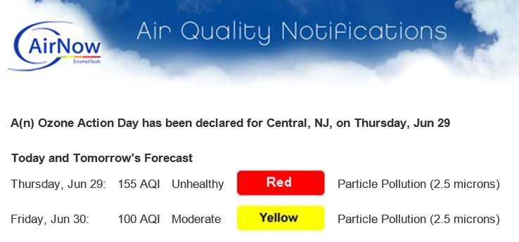Air Quality in the red on Thursday June 29 and in the yellow for fri. take precautions