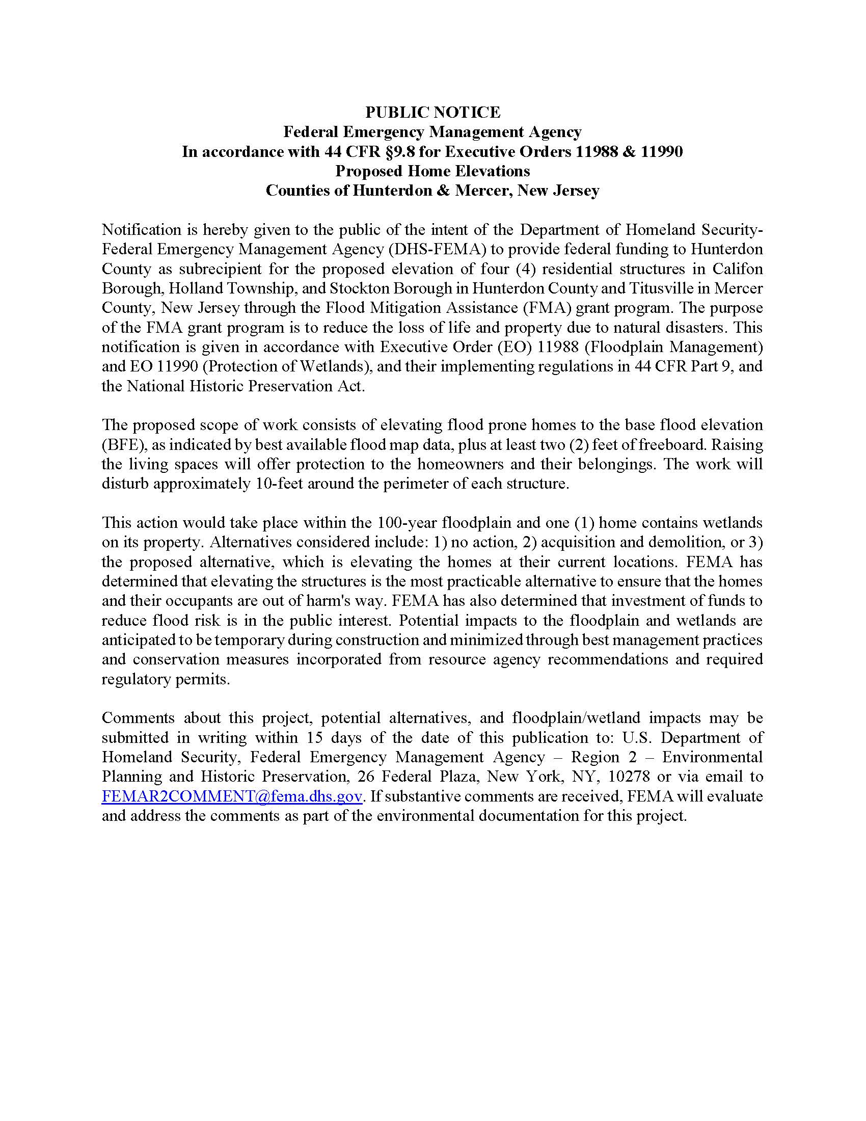 Public Notice - FEMA elevation of 1200 River Rd