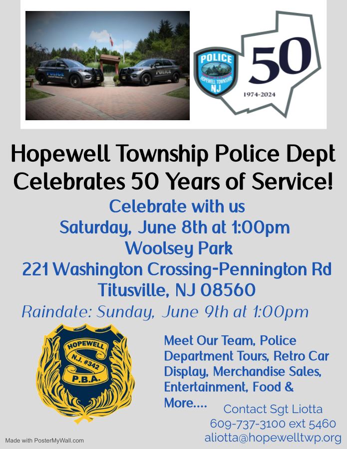 Police 50th Anniversary celebration on June 8 at 1pm at Woolsey park