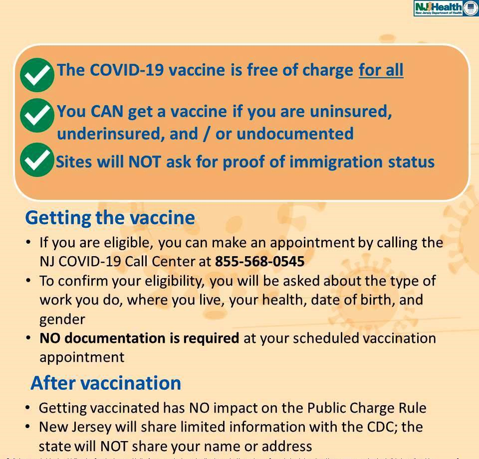 Covid vaccine is free in english in New Jersey