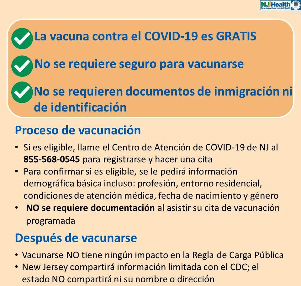 Covid vaccine is free in spanish in New Jersey