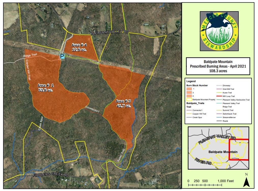 Map of areas to be burned at Baldpate Mountain
