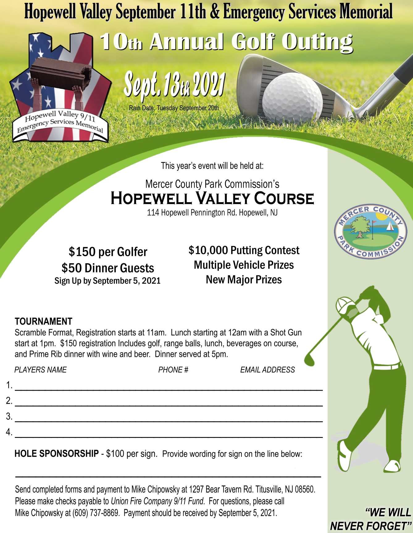 September Golf Outing sign up