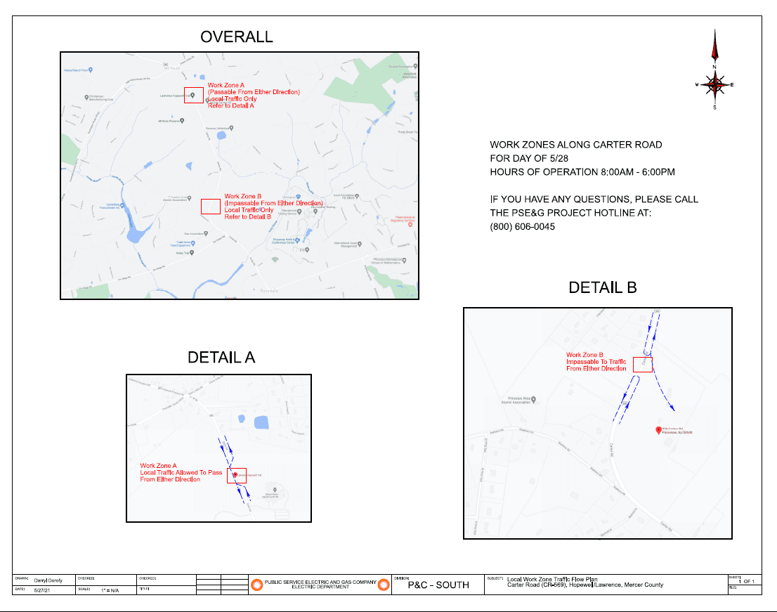 Maps of Carter Road construction for May 28, 2021. 