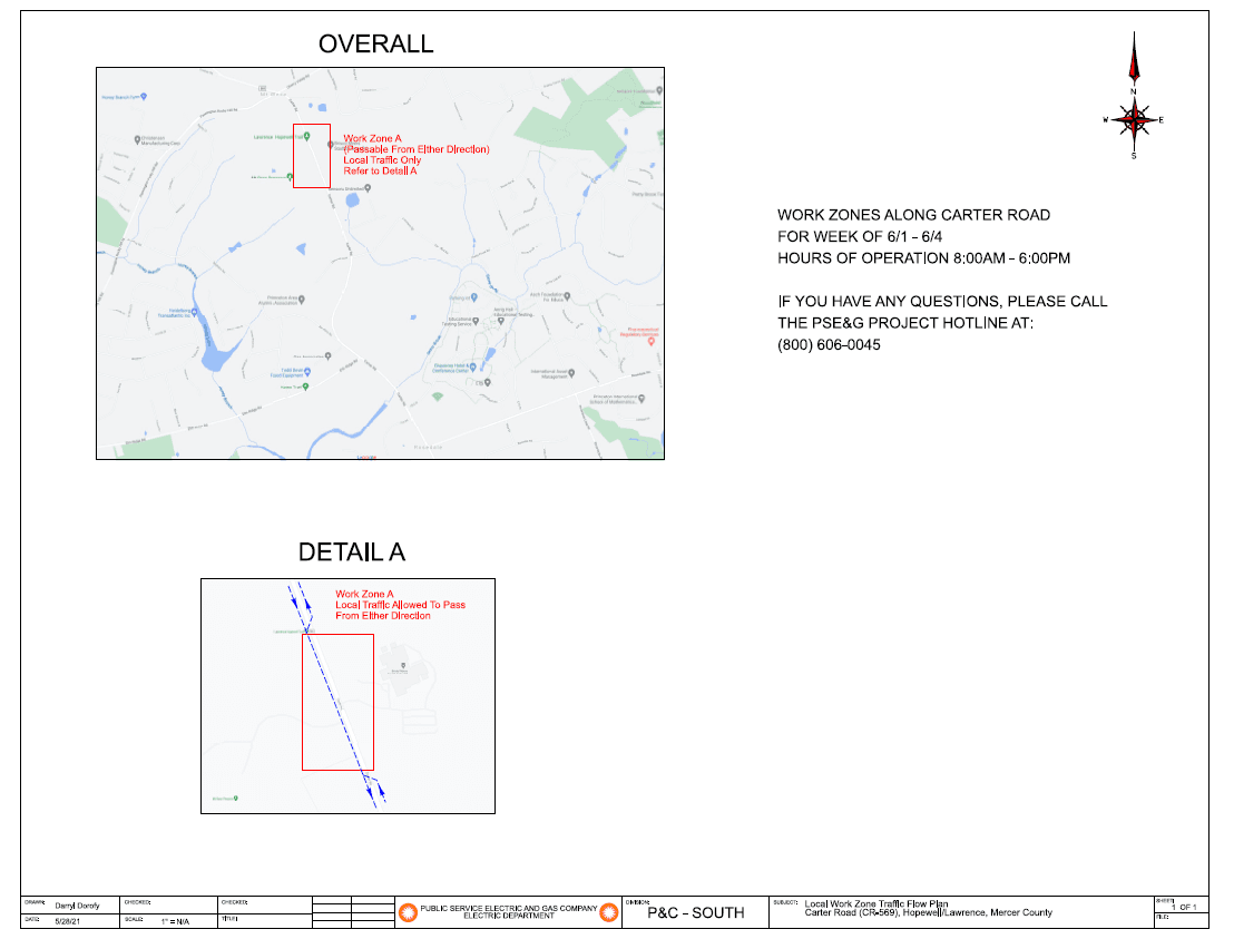 Map of Carter Road PSE&G construction for June 1-4. Road is passable.