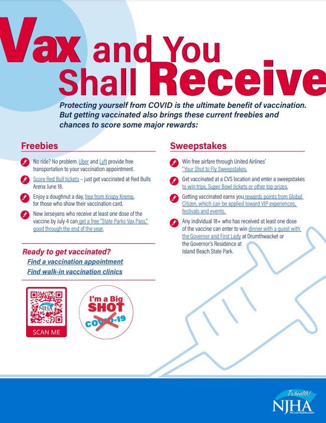 Vax and You Shall Receive links for freebies for vaccinated people in NJ