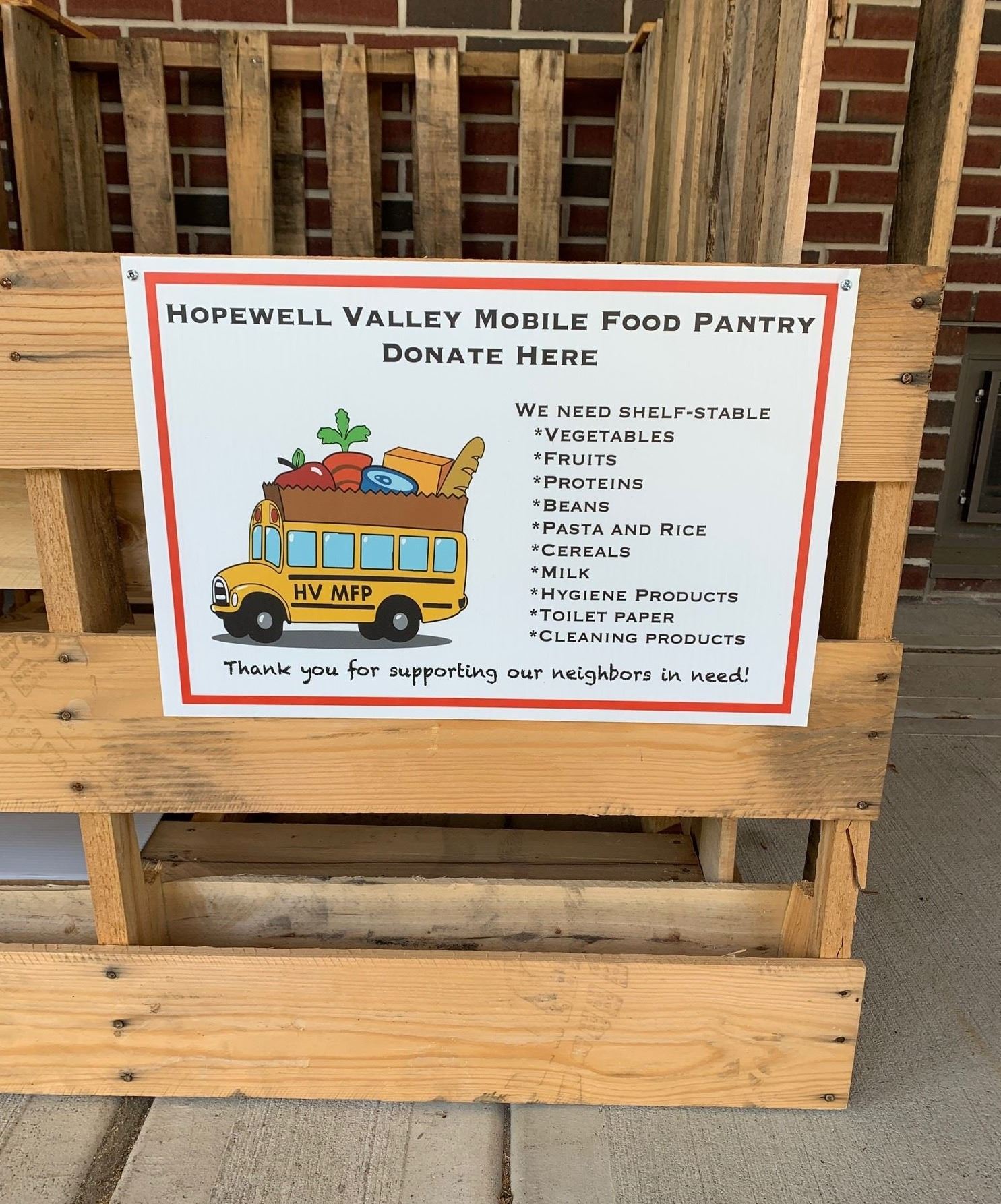 food pantry bin and sign in front of Hopewell Township Municipal Building