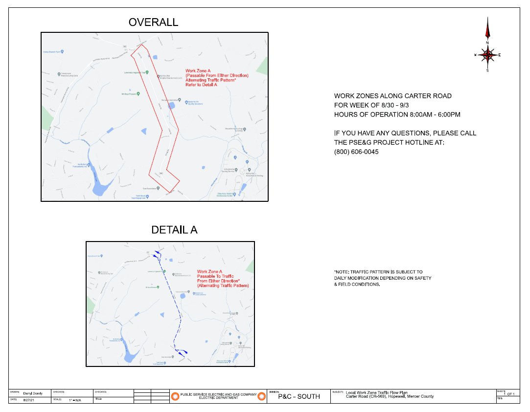 Map of PSEG Carter Rd Construction for the week of Aug 30