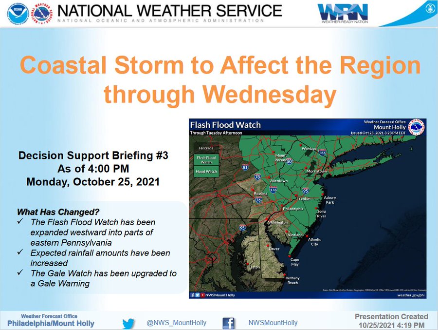 NWS map showing updated severe weather Mon and Tues